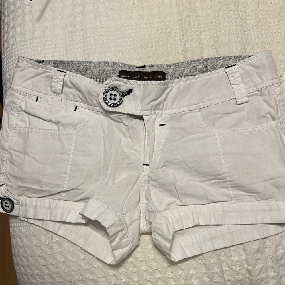 White Cargo Shorts with Cuffed Hem